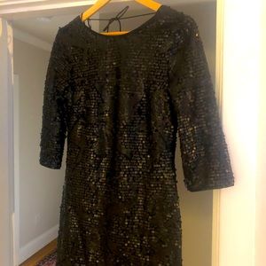 Black matte sequin mini dress with cowl neck size 6